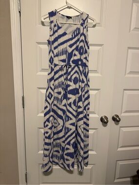 Talbots Blue and White Patterned Sleeveless Maxi Dress, Cotton, Modal, Size Med